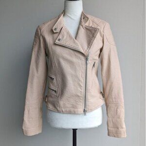 Nude faux leather asymmetrical zip moto jacket